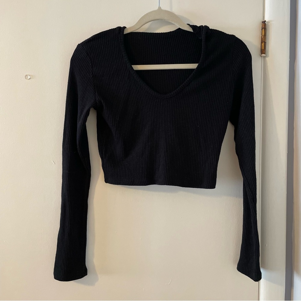 Revamped Black Ribbed Cropped Hoodie **MATCHING LEGGINGS AVAILABLE